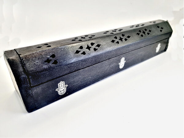 Black Horizontal Hamsa Hand Wooden Incense Box