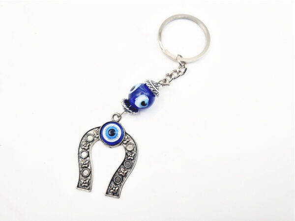 Silver Horse Shoe & Evil Eye Key Ring