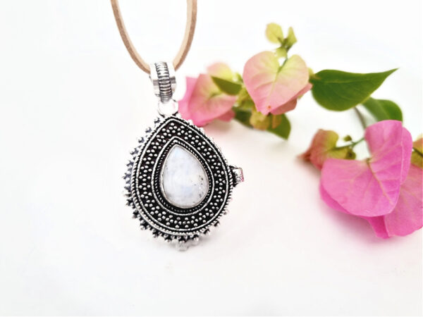 Rainbow Moonstone Teardrop Locket (Opens)