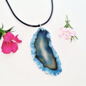 Blue Agate Slice Necklace, slice, blue gemstone, blue agate, necklace, India