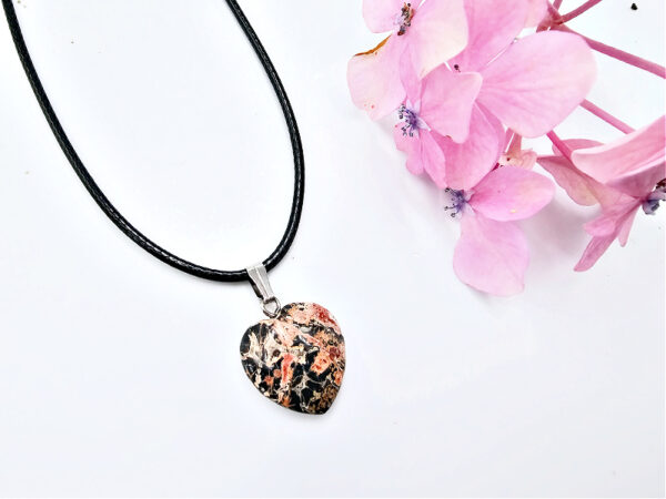 Leopard Skin Jasper Heart Necklace (1.5cm)