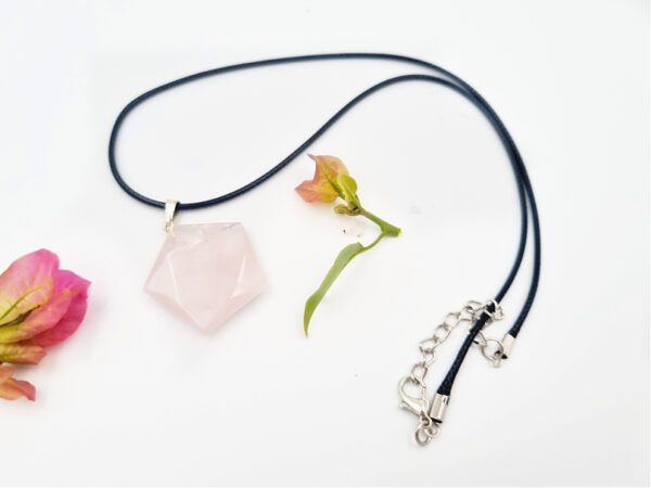 Rose Quartz Flat Hexagon Necklace - Image 2