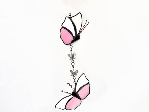 Stained Glass Pink Hanging Butterflies (19cm)