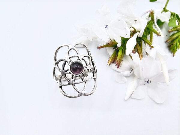 Amethyst Flower Of Life Ring