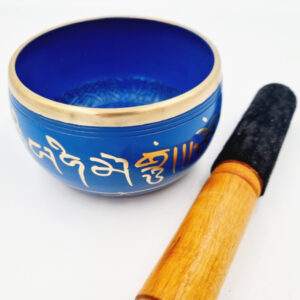 Mantra Singing Bowl Blue (Small), bowl, mallet, healing, mantra, sound therapy, meditation, blue and gold