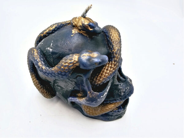 Skull & Snake Candle Grey With Gold Trim