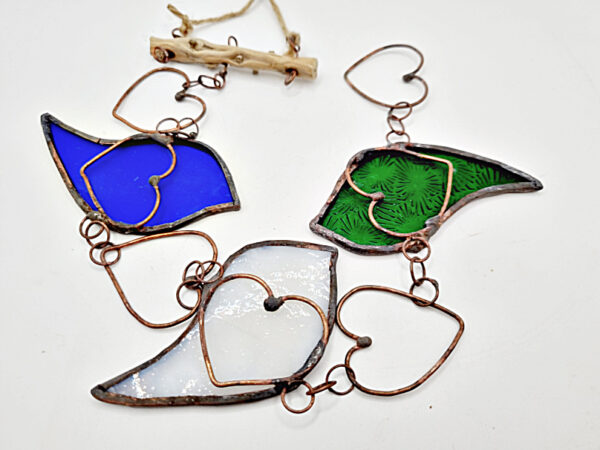 Stained Glass Hanging Birds (Blue, Green and White) - Image 2