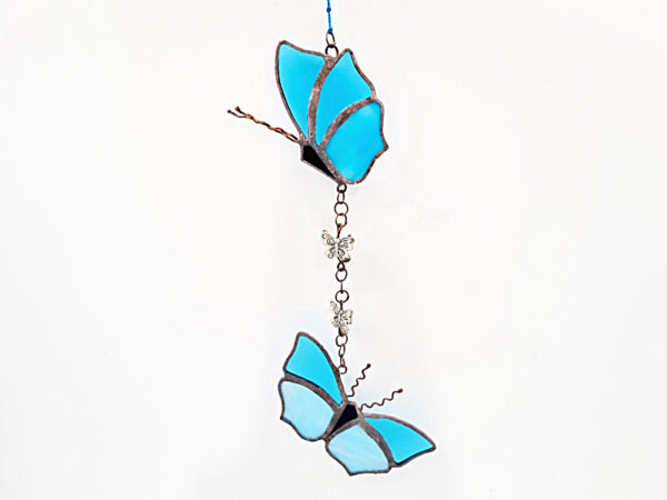 Stained Glass Blue Hanging Butterflies (19cm)