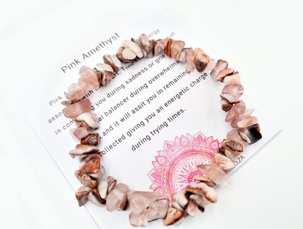 Pink Amethyst Gem Chips Bangle, crystal stone chip jewellery, spiritual bracelet