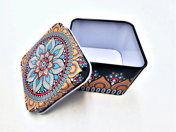 Storage Tin Square (Orange Summer Mandala)