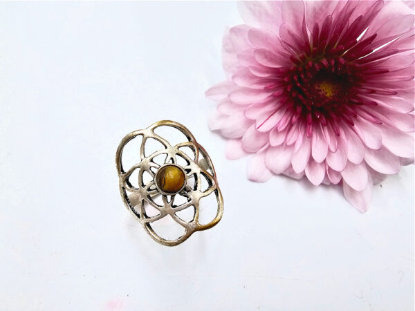 Tigers Eye Flower Of Life Ring