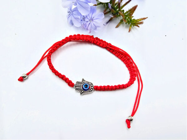 Hamsa Hand Evil Eye Macrame Bangle (Red) - Image 2