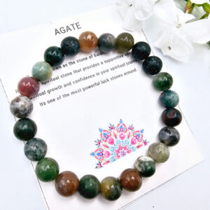 Indian Agate Round Beaded Bangle, crystal bracelet, indian agate