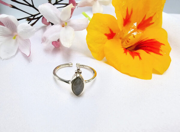 Labradorite Diamond Ring With Top Circles (925 Silver)