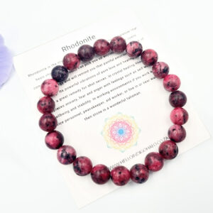 Rhodonite Round Beaded Bangle, gem jewellery, polished beads crystal bracelet