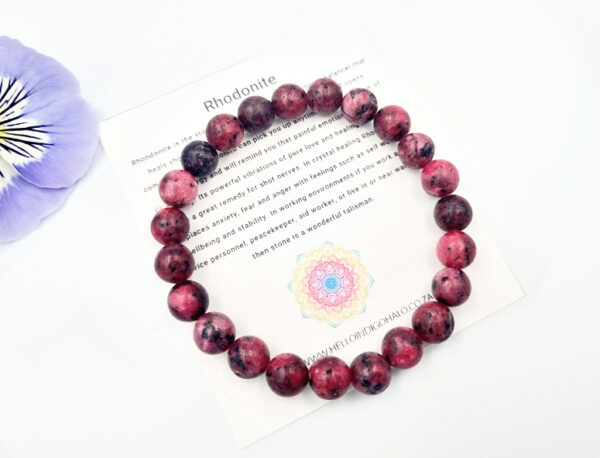 Rhodonite Round Beaded Bangle, gem jewellery, polished beads crystal bracelet