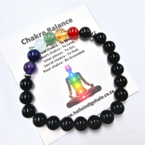 Chakra Black Agate Round Beaded Bangle, energy balance, gemstone bracelet