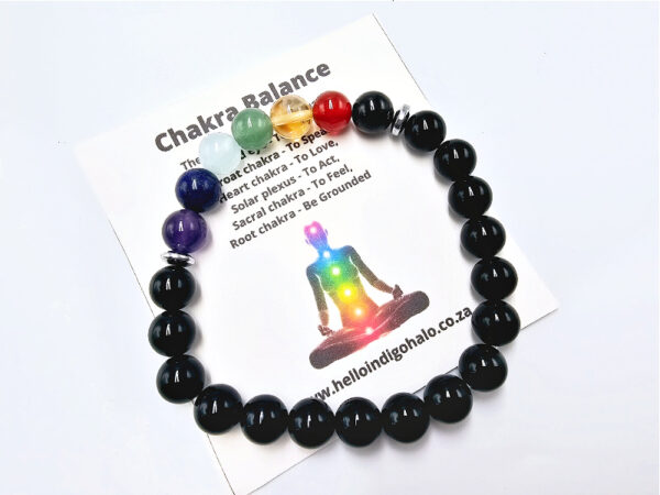 Chakra Black Agate Round Beaded Bangle, energy balance, gemstone bracelet