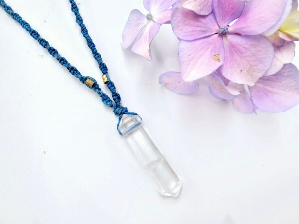 Clear Quartz Point Macrame Necklace