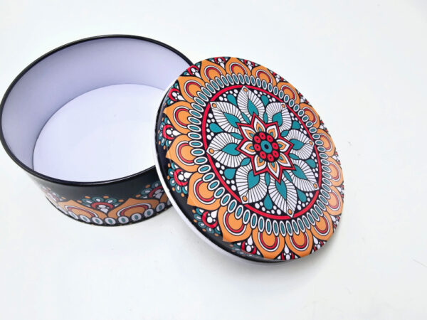 Round Storage Tin (Orange Summer Mandala) Large