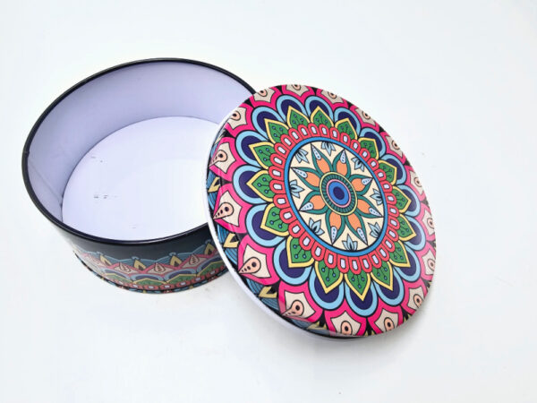 Round Storage Tin (Retro Flower Mandala) Large