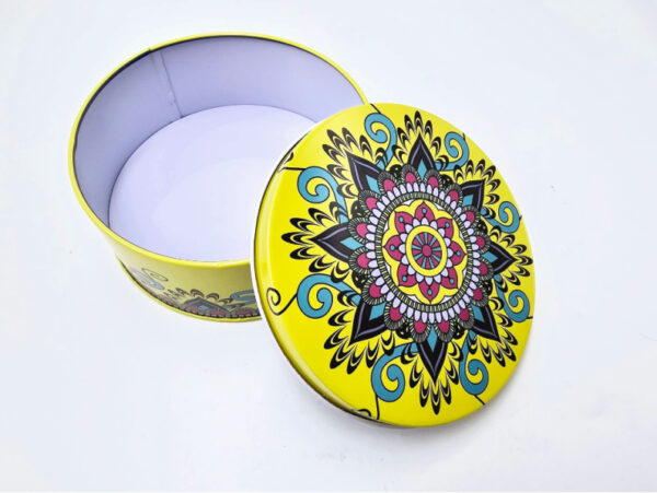 Round Storage Tin (Yellow Fusion Mandala) Large