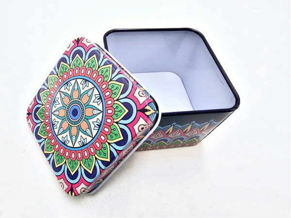 Storage Tin Square (Retro Flower Mandala)