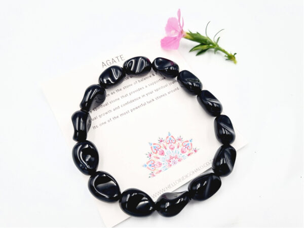 Black Agate Twisted Bead Bangle