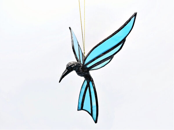 Stained Glass Light Blue Humming Bird (16cm)