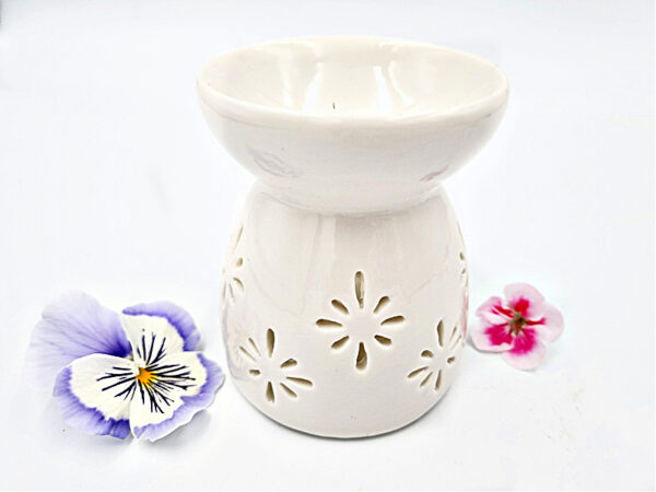 Oil Burner Ceramic Flower White (9cm) - Image 2