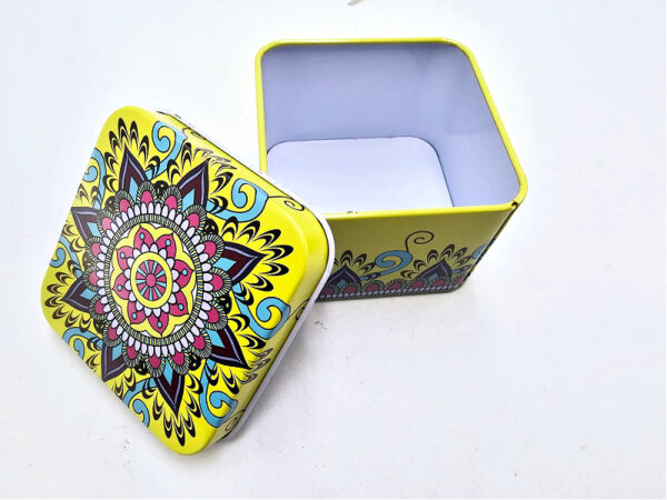 Storage Tin Square (Yellow Fusion Mandala)