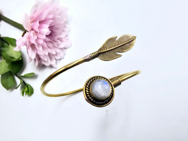 Feather Brass Moonstone Bangle