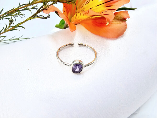 Amethyst 925 Silver Round Ring (Adjustable)