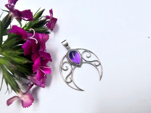 Amethyst Crescent Moon 925 Silver Pendant