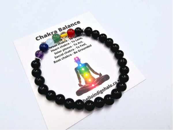 Black Agate Chakra Round Beaded Bangle, crystals, chakra jewellery