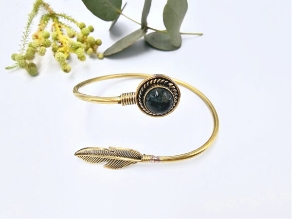 Brass Feather Labradorite Bangle