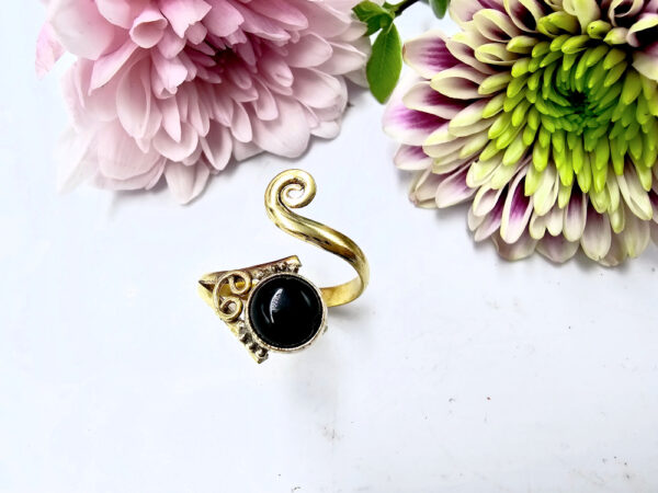 Black Onyx Spiral Wrap Ring (Adjustable)