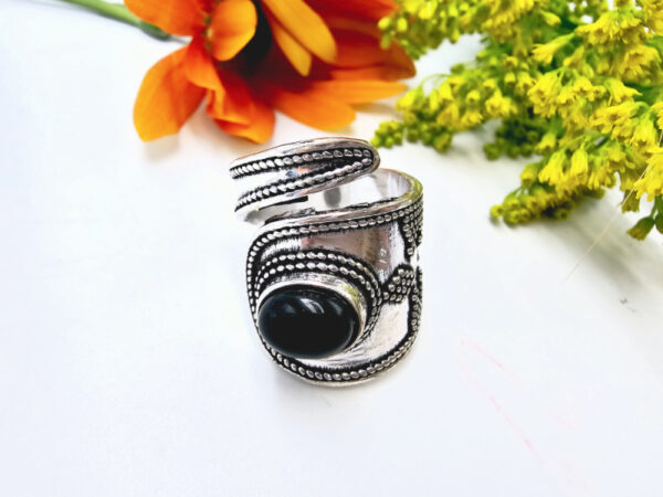 Black Onyx Wrap Around Ring (Adjustable)