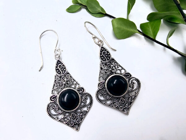 Black Onyx Earrings Tear Lattice