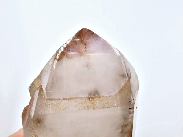 Clear Quartz Point (Semi Polished) (222g) Amethyst Tip - Image 3