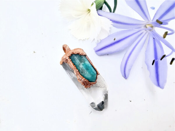 Clear Quartz & Amazonite Copper Pendant