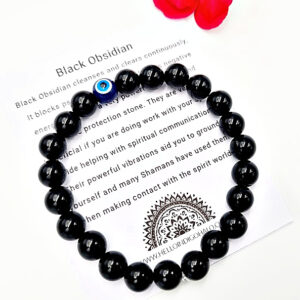 Evil Eye Black Obsidian Protection Round Beaded Bangle, turkish eye jewellery, bangle