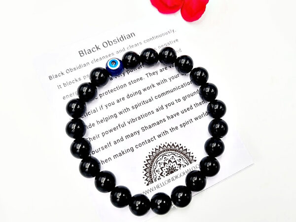 Evil Eye Black Obsidian Protection Round Beaded Bangle, turkish eye jewellery, bangle