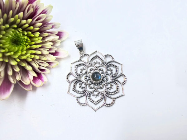 Labradorite  Detailed Mandala Pendant (925 Silver)