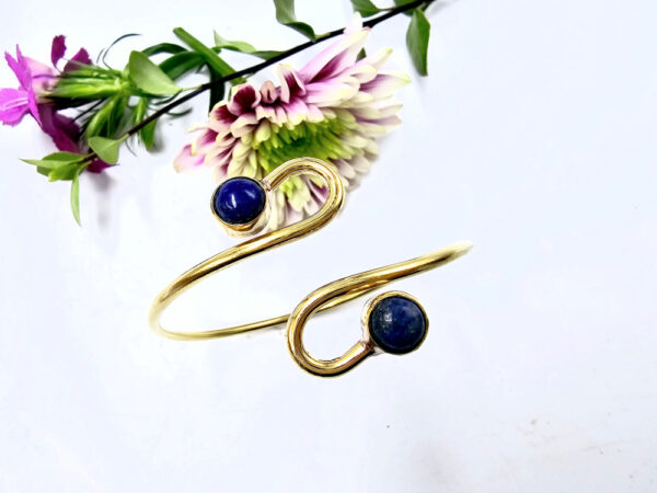 Double Spiral Lapis Lazuli Bangle (Brass)