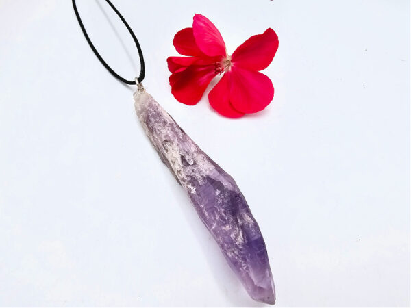 Long Rough Amethyst Crystal Point Necklace