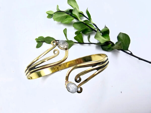 Double Swirl Moonstone Bangle (Brass)