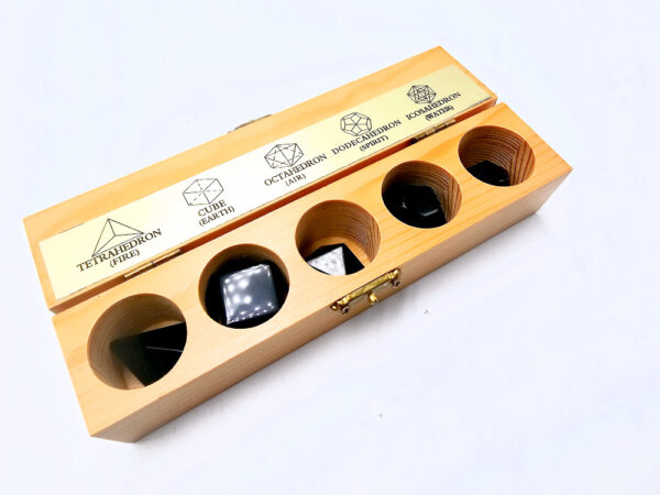 Platonic Solid Crystals in Wooden Box (Obsidian) - Image 2