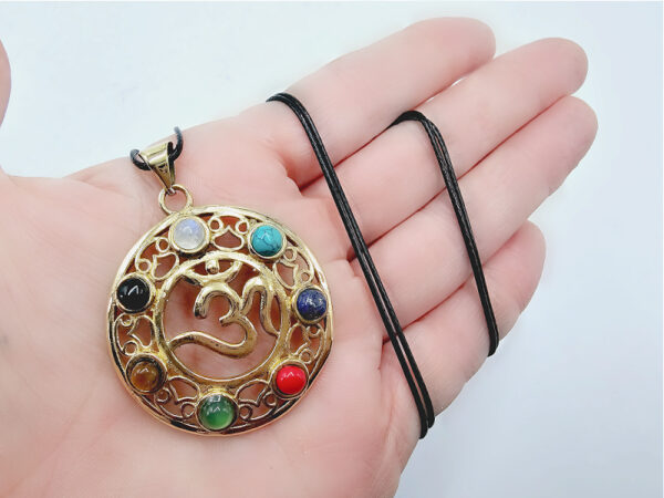 Om Chakra Gem Necklace Round (Brass) - Image 2