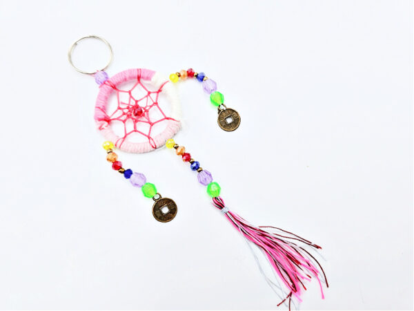 Dream Catcher & Lucky Coin Keyring (Pink)